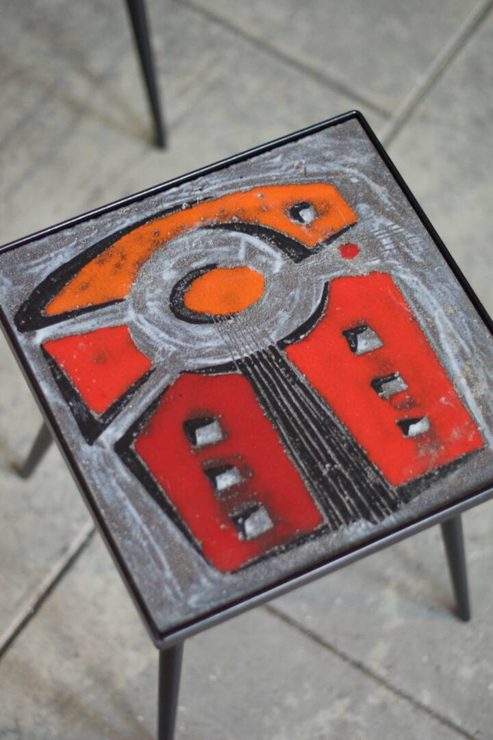 2 nesting varnished ceramic coffee tables - the brothers jean & robert cloutier 1950