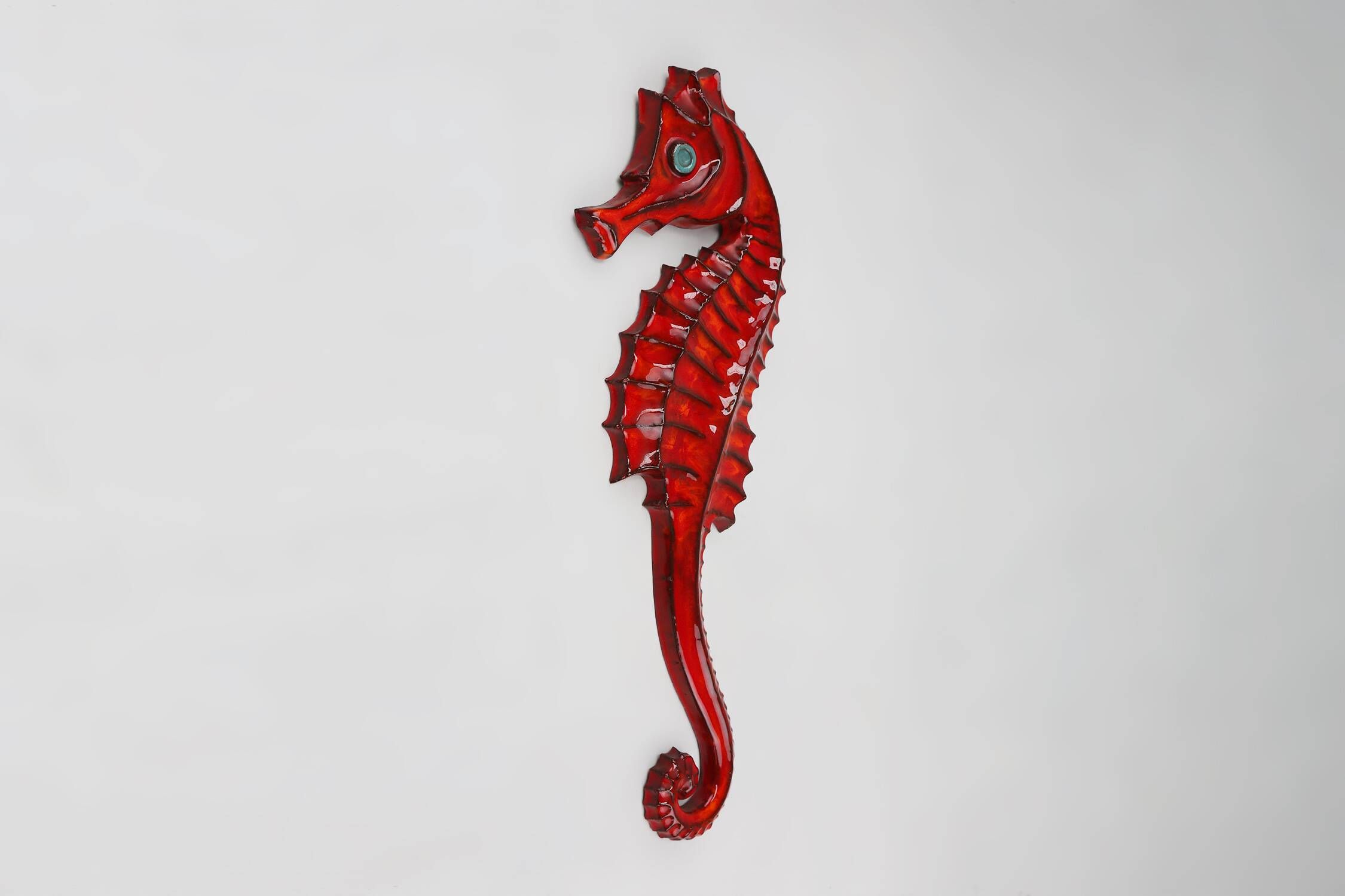 Belgian ceramic red Seahorse Plaque by André Bayer, 1960s