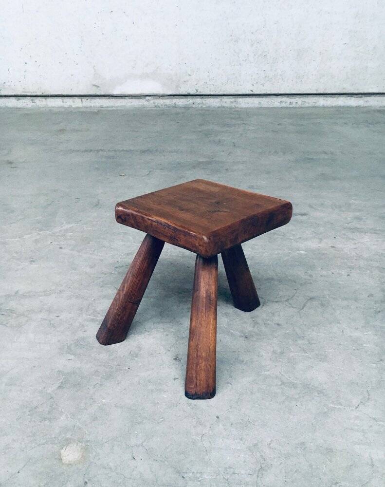 Small Tripod Oak Side Table / Stool, Belgium, 1950s