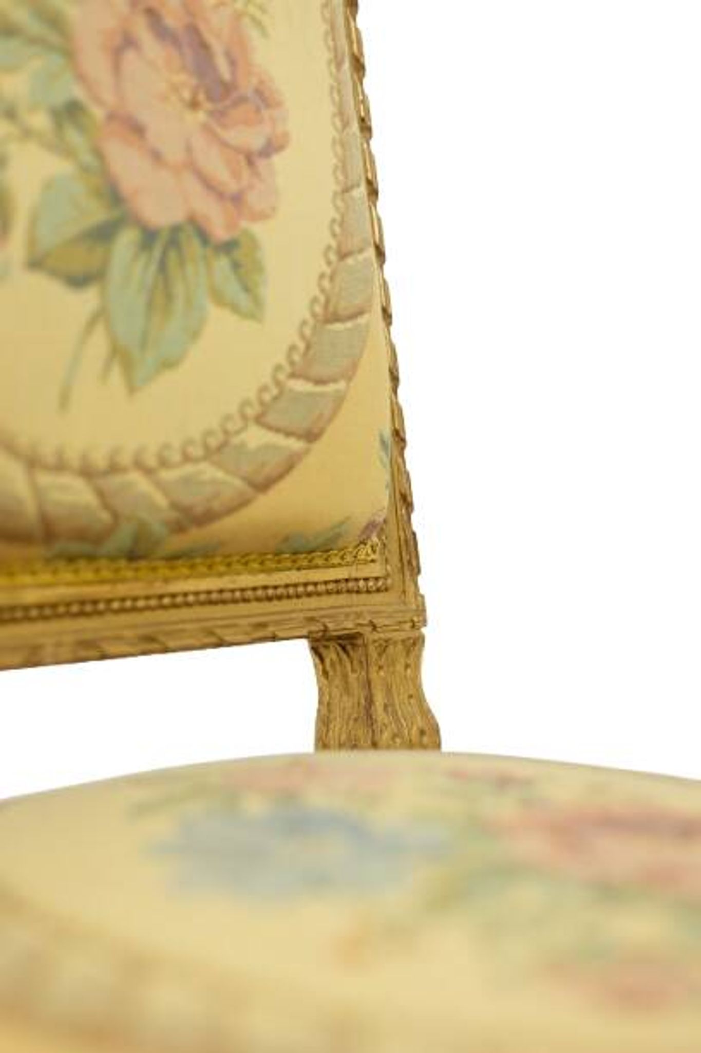 Pair of gilded wooden chairs with upholstery. Louis XVI period.