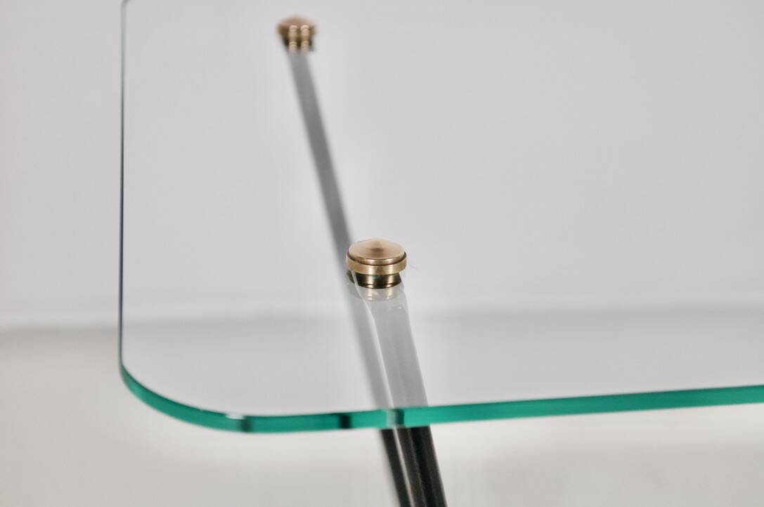 1950's glass and steel coffee table free form