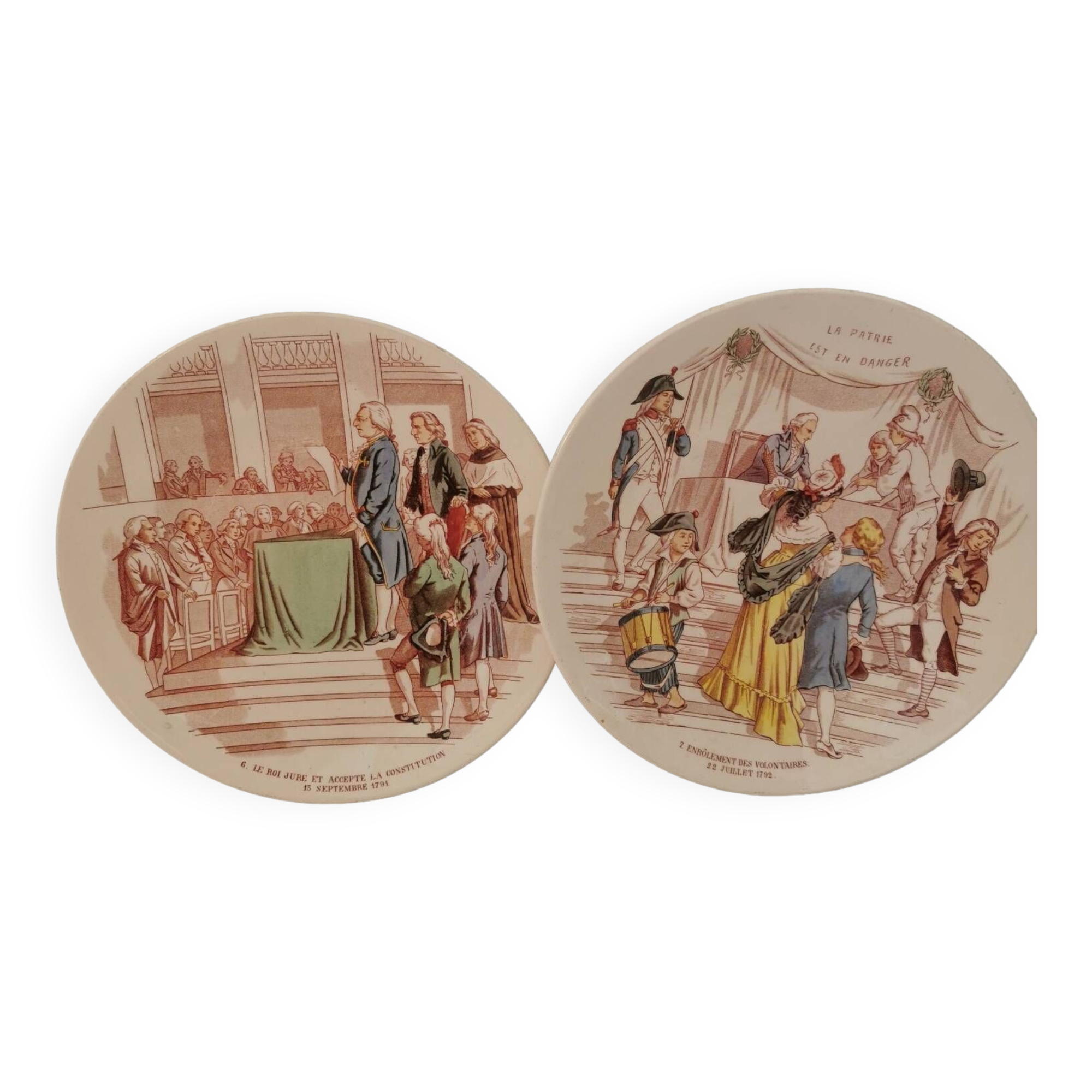 Pair of French Revolution Theme plates from the Sarreguemines Manufacture Late 19th century