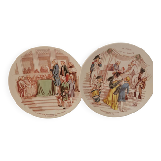 Pair of French Revolution Theme plates from the Sarreguemines Manufacture Late 19th century