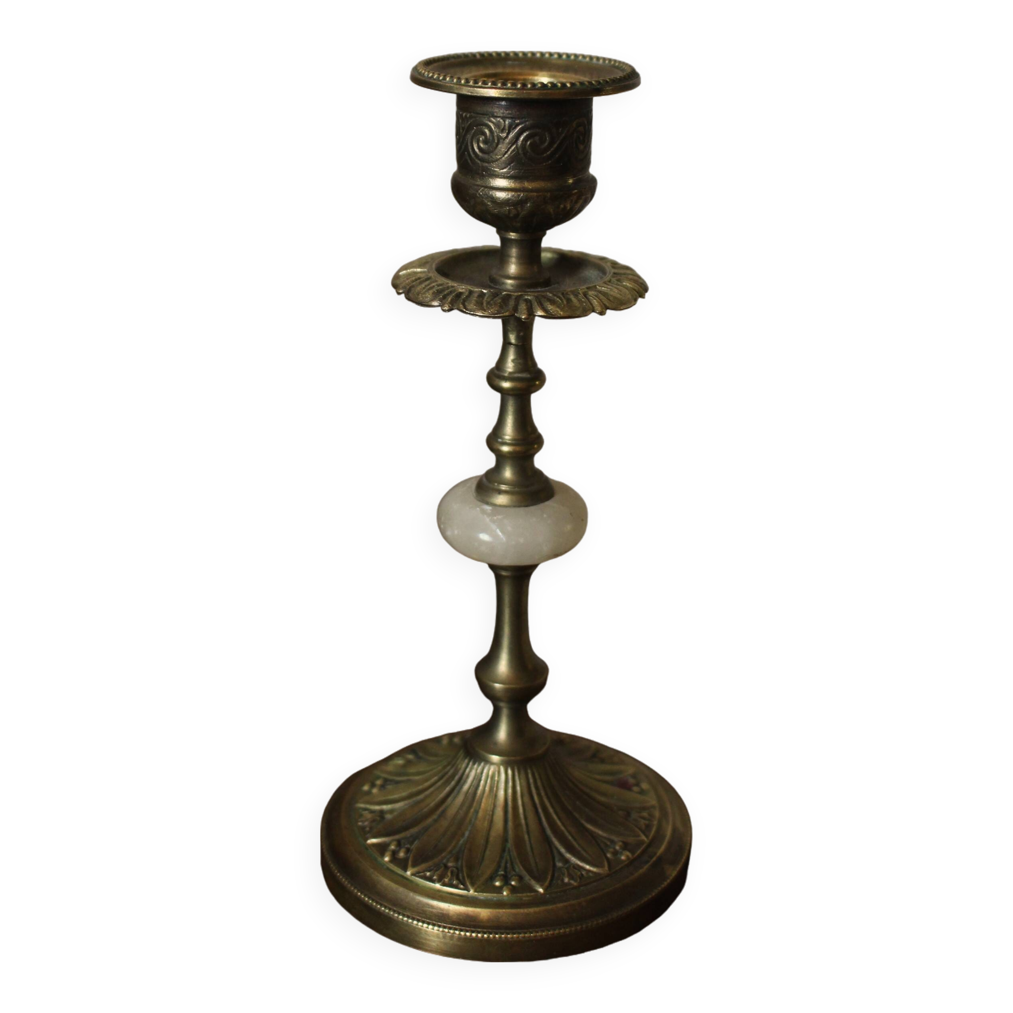 Brass alabaster torch candle holder