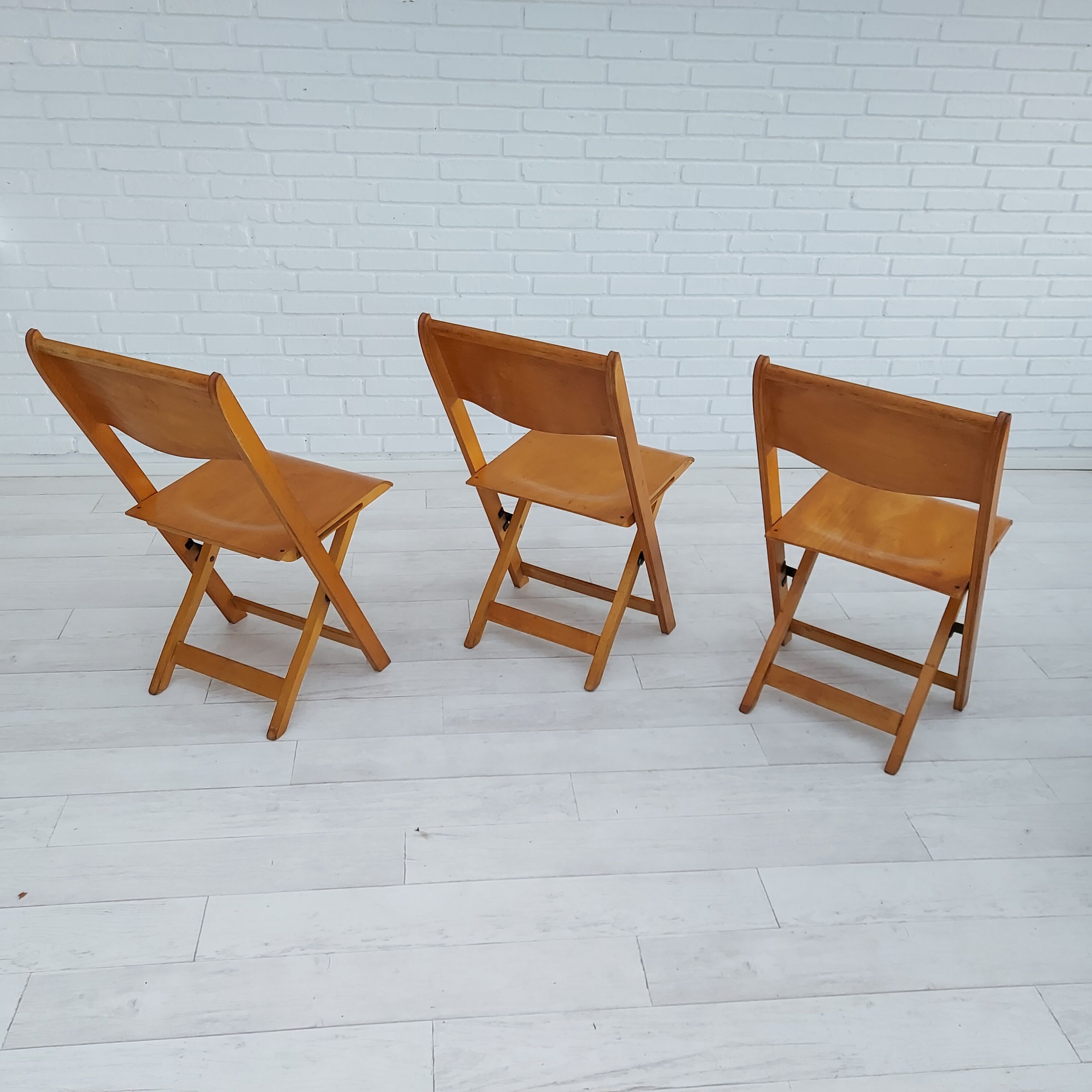 60s, Danish design, set of 3 pcs folding chairs, plywood