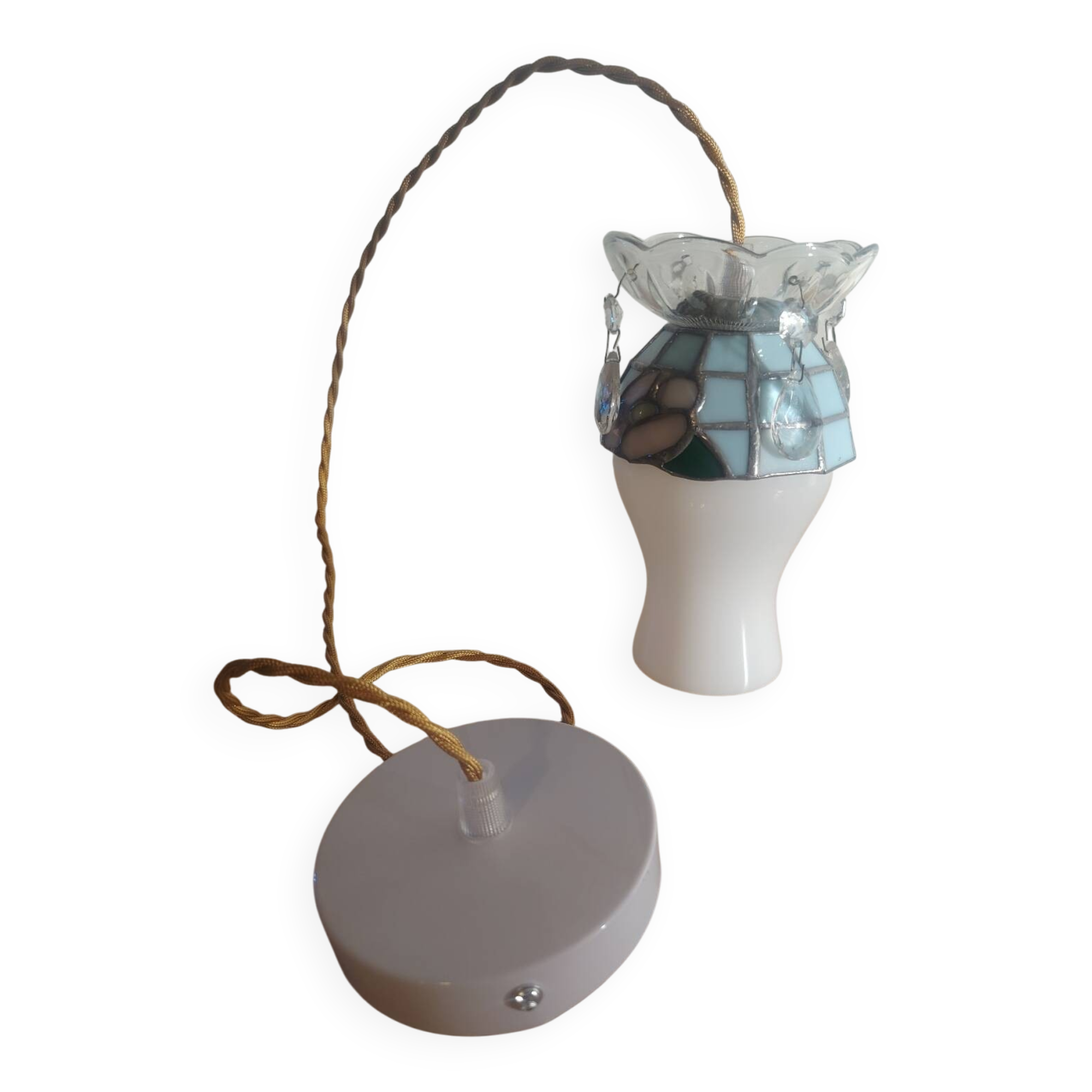 Crowned opaline stained glass and tassels