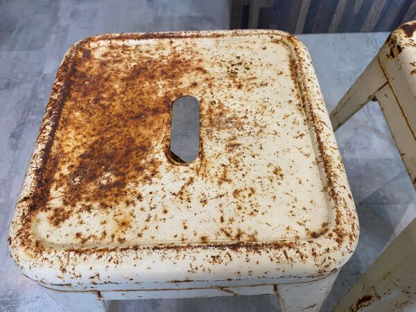 Authentique paire tabourets métallique tolix Xavier Pauchard industriel 50