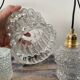 Set of three vintage electrified glass pendant lamps