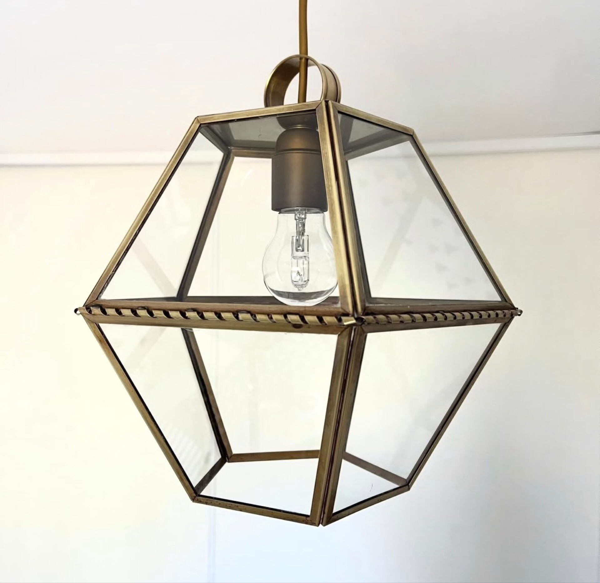 Vintage glass and brass pendant light