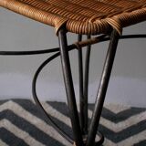Vintage Swedish iron and rattan wine or side table in rattan and iron, 1970s