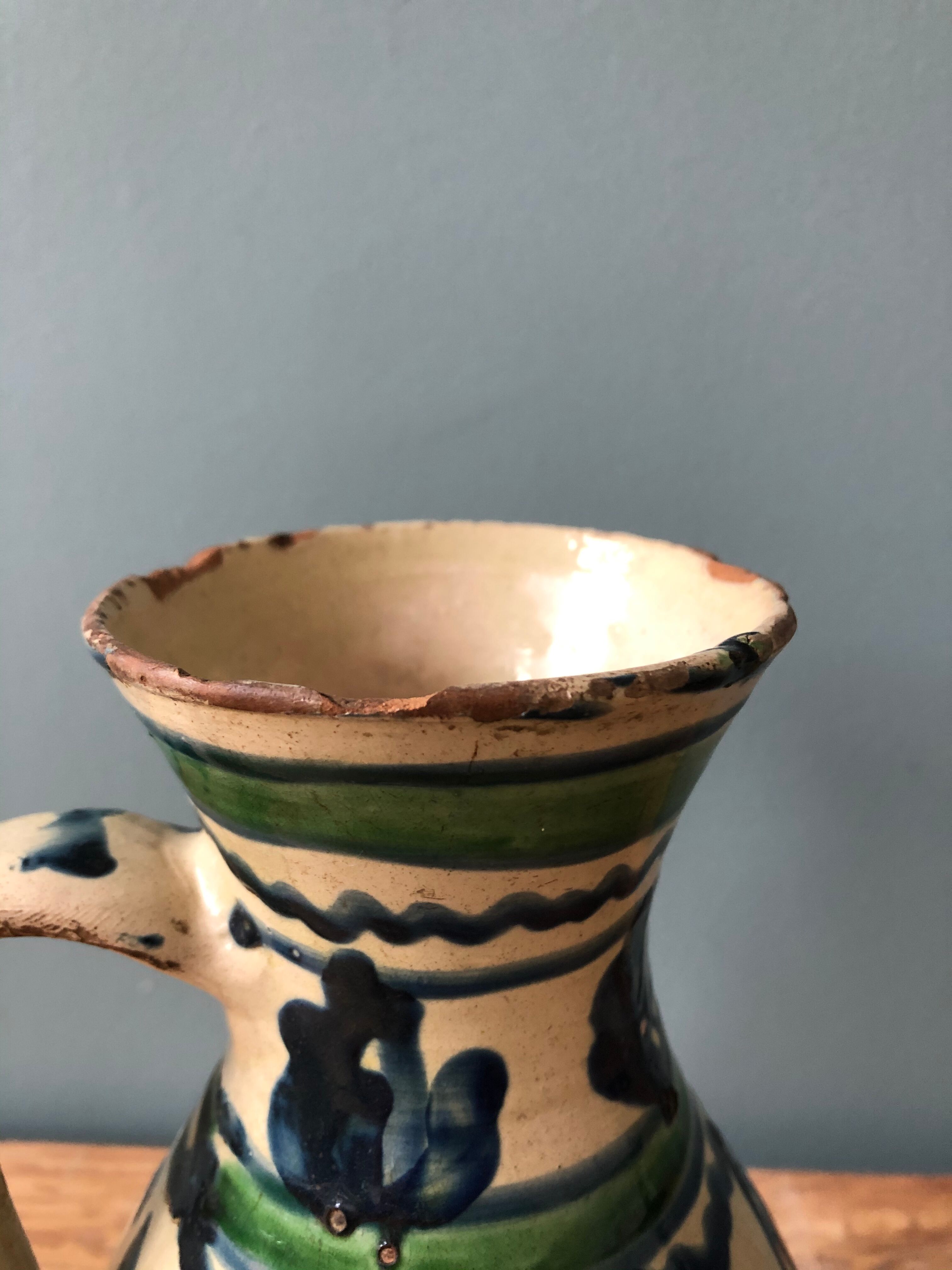 Enamelled terracotta water pitcher