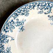 Round and hollow dish Boulenger & Cie in white and blue enamelled iron earth, "Wild rose" service