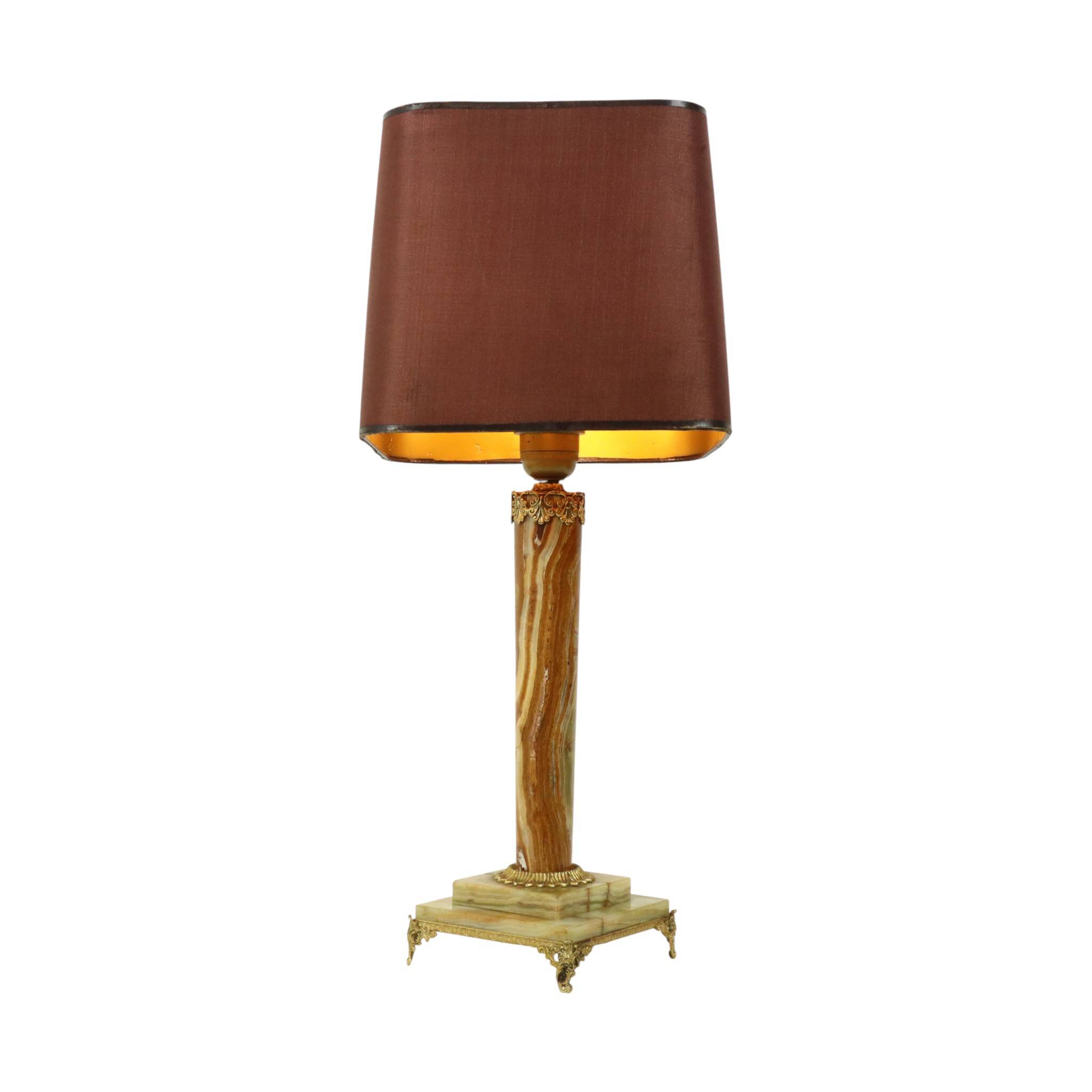 Classic Onyx and Brass Column Table Lamp 20th Century
