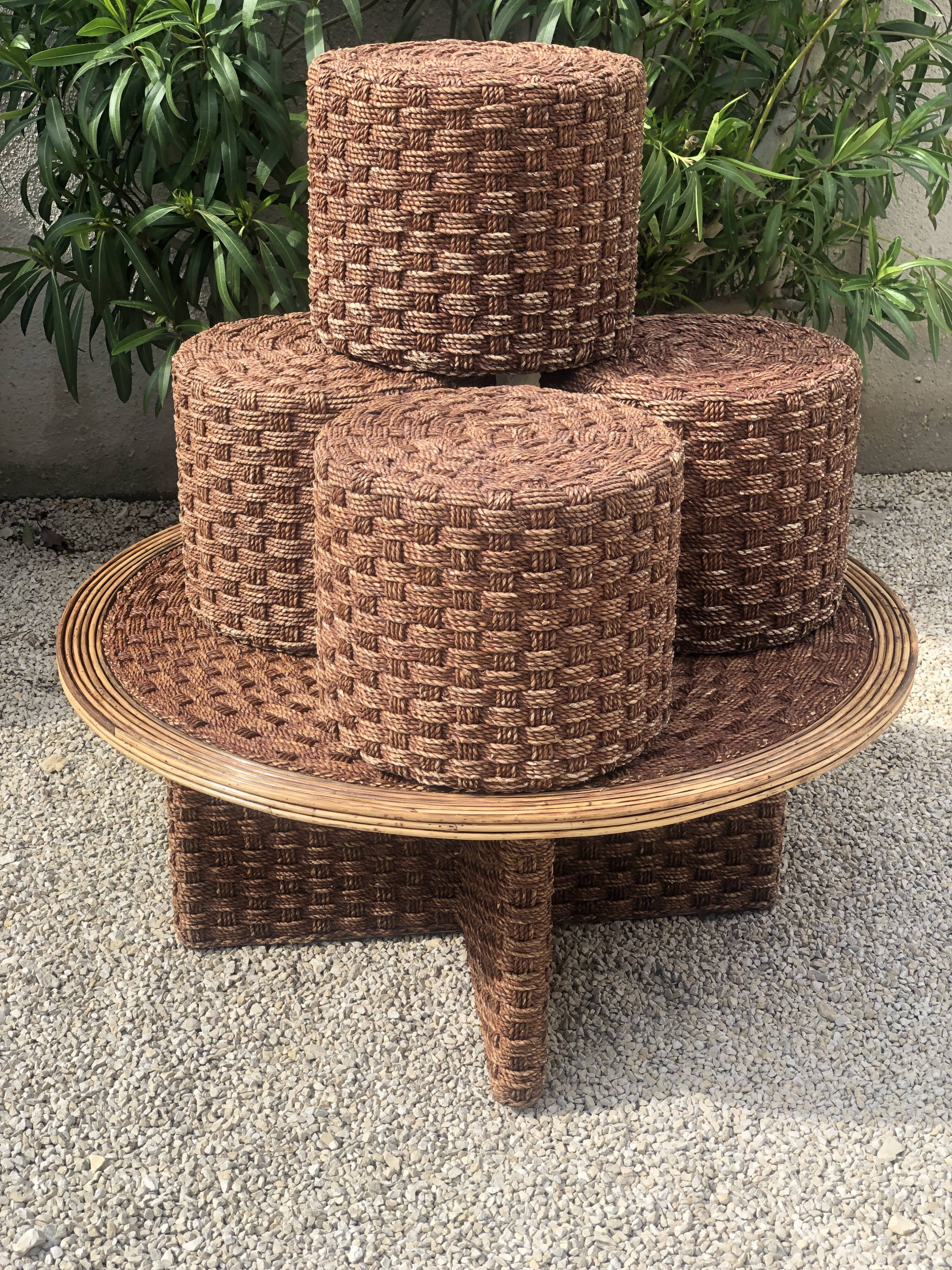 Woven rope and rattan coffee table, 1970s
