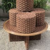 Table basse en corde tressée et rotin 1970