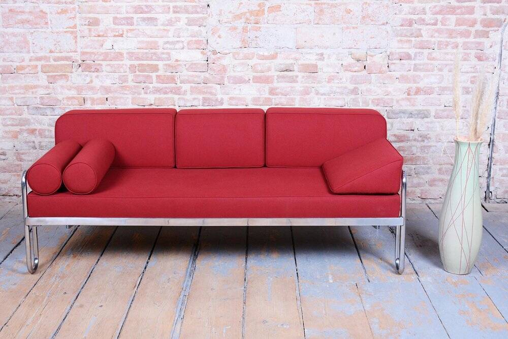 Bauhaus Sofa in Chrome and Upholstery by Hynek Gottwald, Czech, 1930s