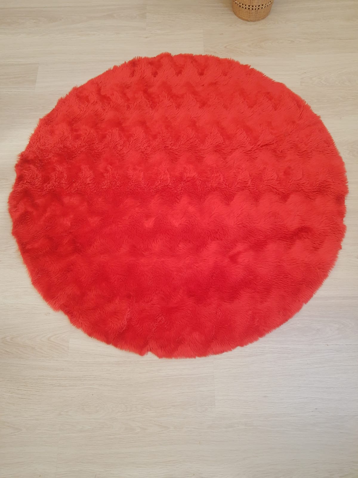 Round carpet in red moumoute style pelfran diameter 130cm vintage
