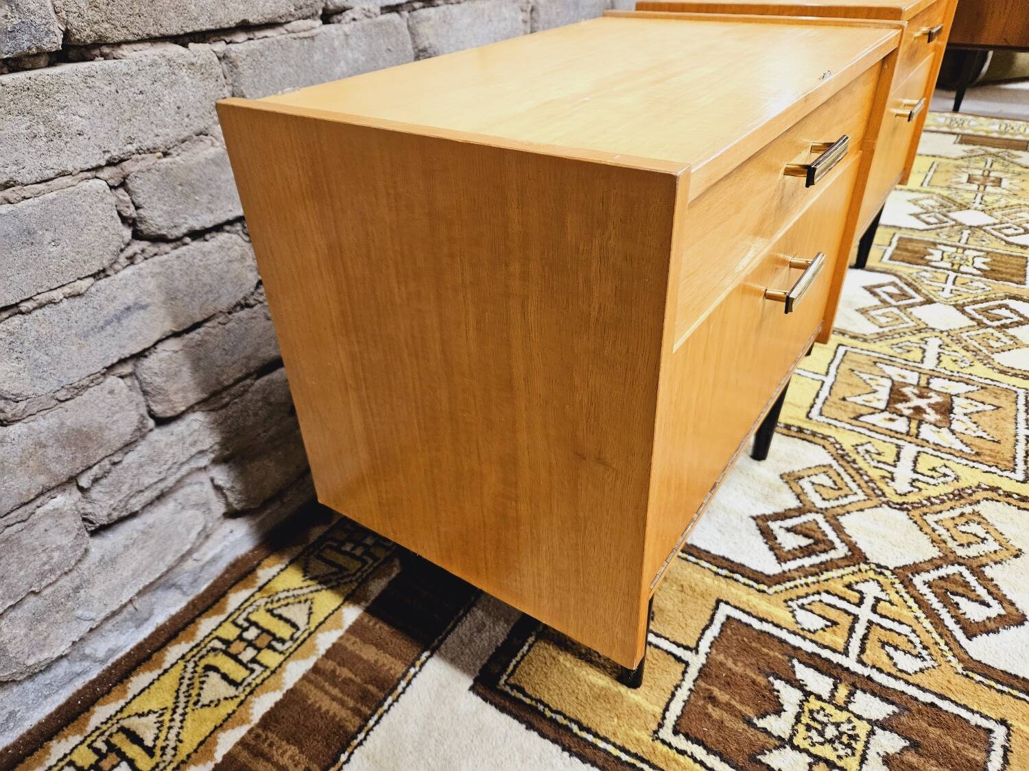 Pair of vintage 1970 blond wood bedside tables