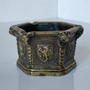Gothic style bronze ashtray in the shape of a well with heraldic motifs by Max Le Verrier