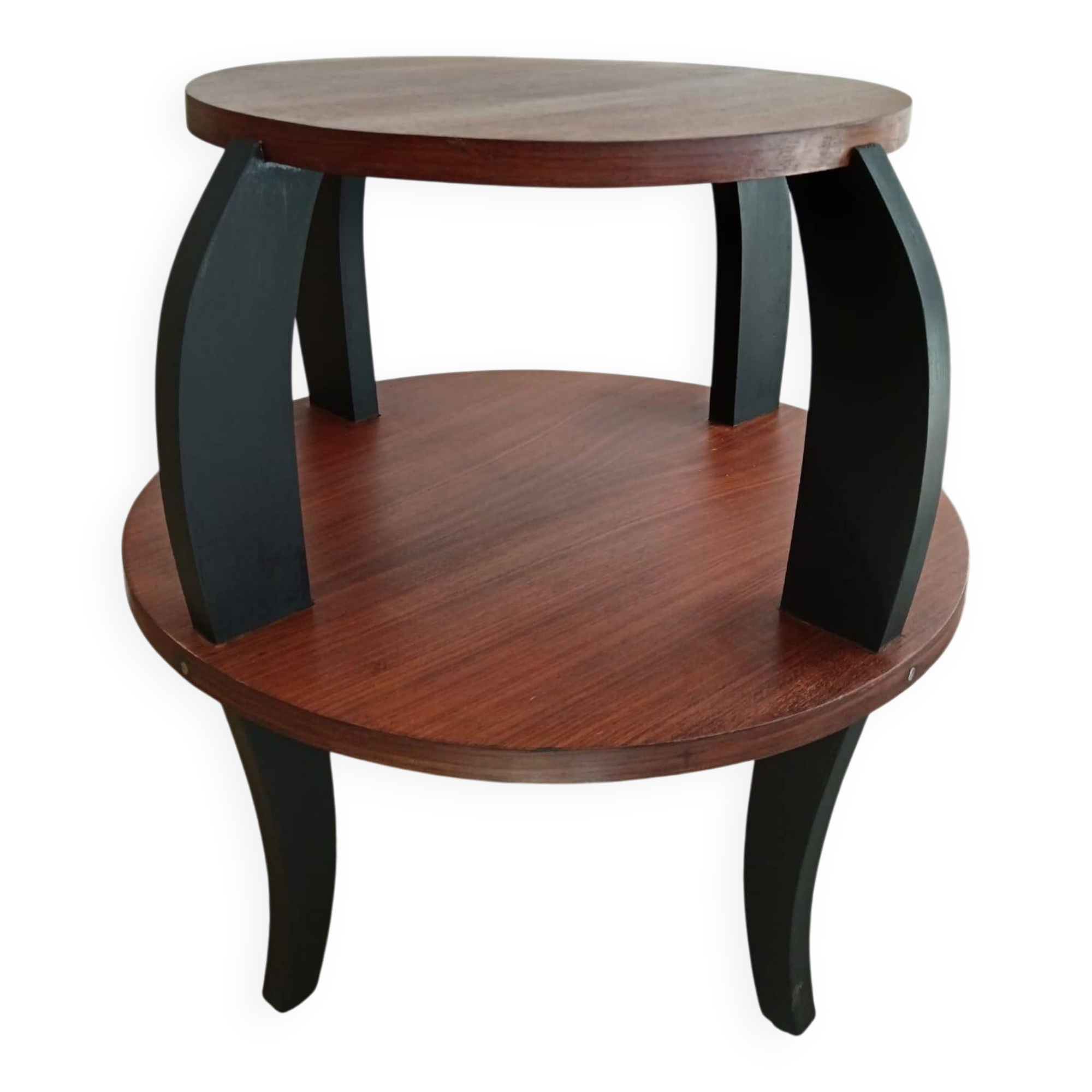 Table de salon ronde années 50 noir et bois