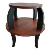 Round coffee table from the 1950s in black and wood.