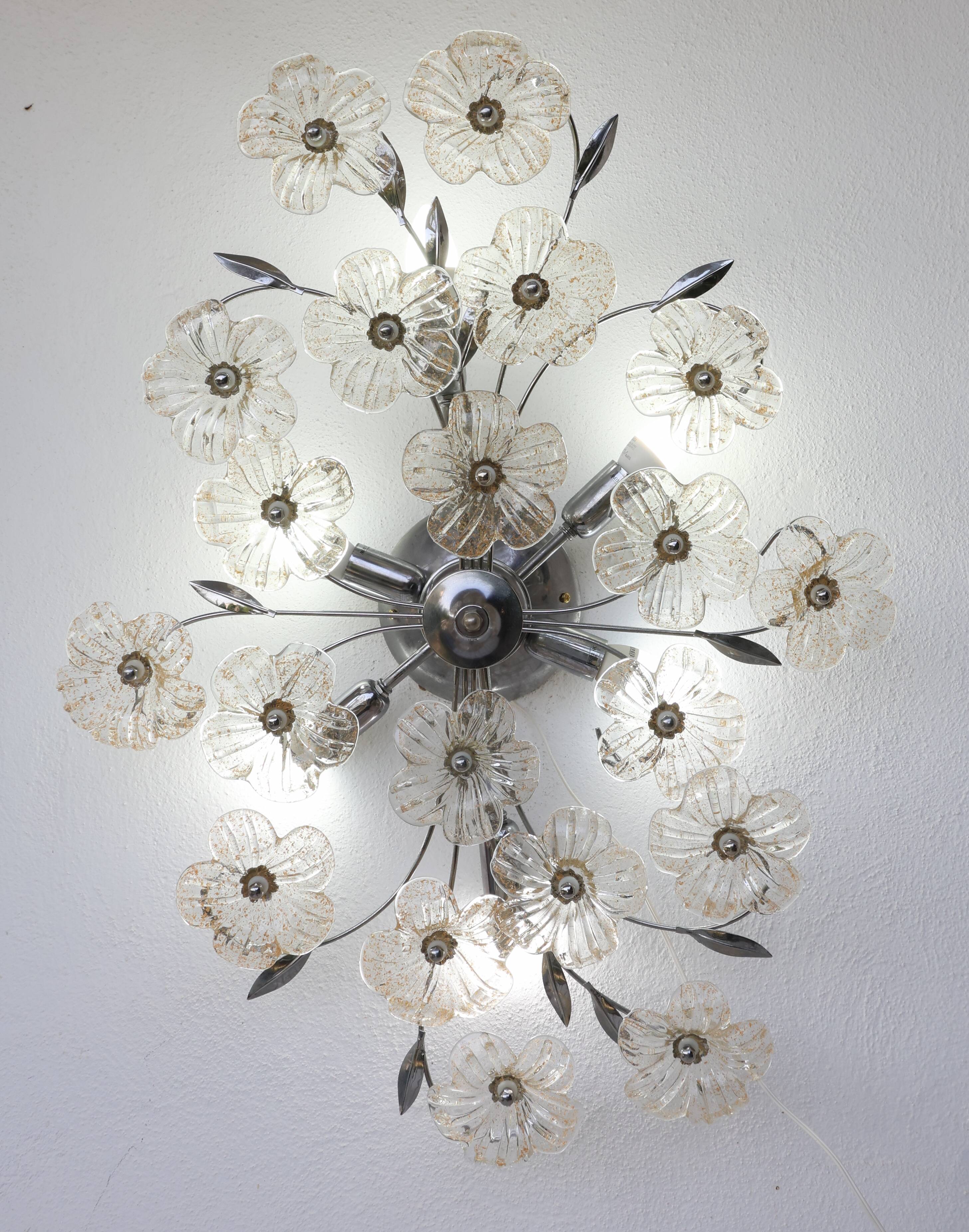 Large Size Gold and Transparent Murano Glass Wall light or Ceiling Light Fl