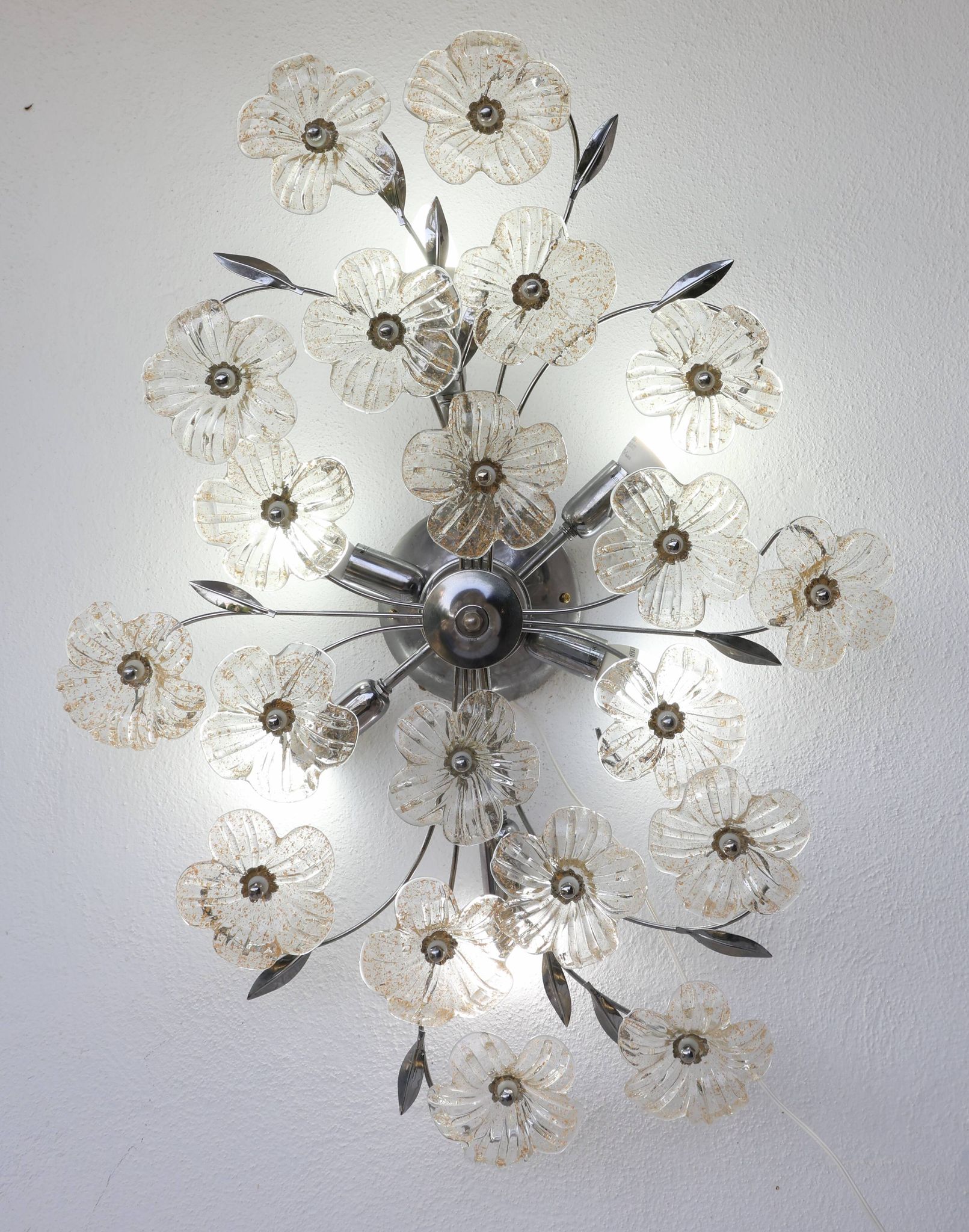 Large Size Gold and Transparent Murano Glass Wall light or Ceiling Light Fl