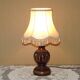 French Mid Century Round Turned Wood Table Lamp Cream Fringed Shade 5573