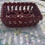 Fruit bowl in red slip, square shape, enamelled ceramic, old