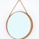 Rare round "#103" wall mirror / teak, leather, brass / by Glas Mäster, Markaryd, Sweden / 1960s / 1970s / Mid-Century Modern Design