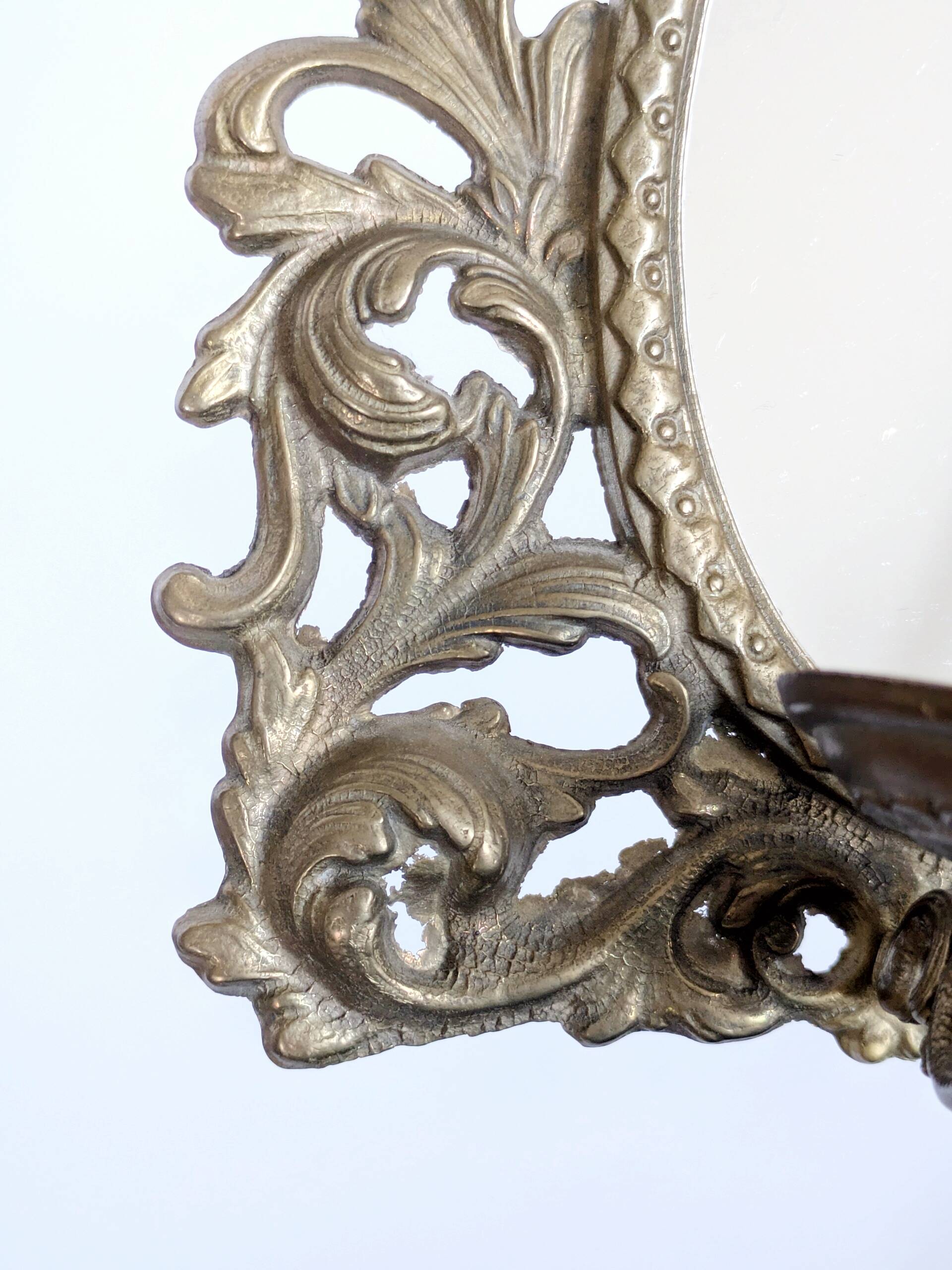 Vintage Brass Mirror Candle Holder Rococo Baroque Italy 1960s