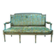 Louis XVI style bench in blue lacquered wood with gold trim