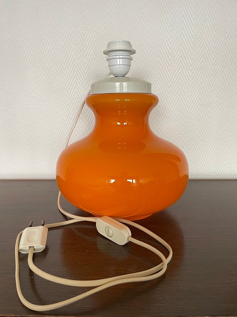 Camaieu table lamp - orange opaline and vintage fabric
