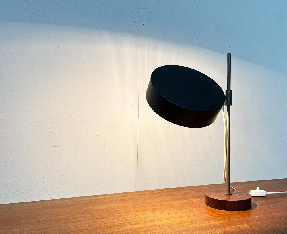 Mid-century minimalist table lamp with a teak veneer base, 1960s.