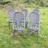 5 anciennes chaises en rotin & cannage gris