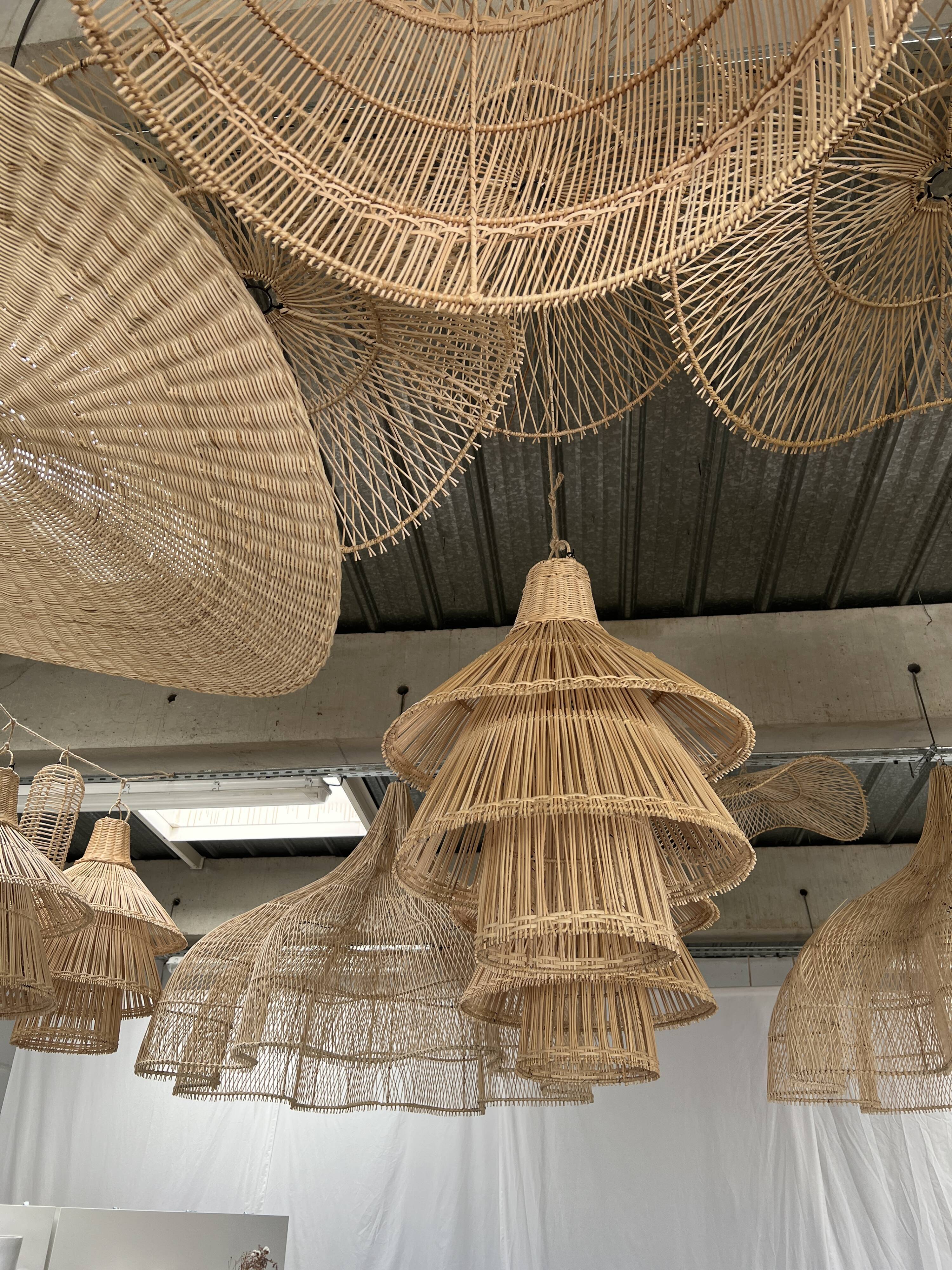 Rattan pendant lamp or light in the shape of an Asian lantern
