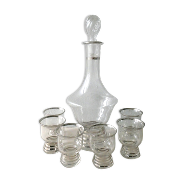 Service à liqueur, en verre avec liseré argenté, art deco