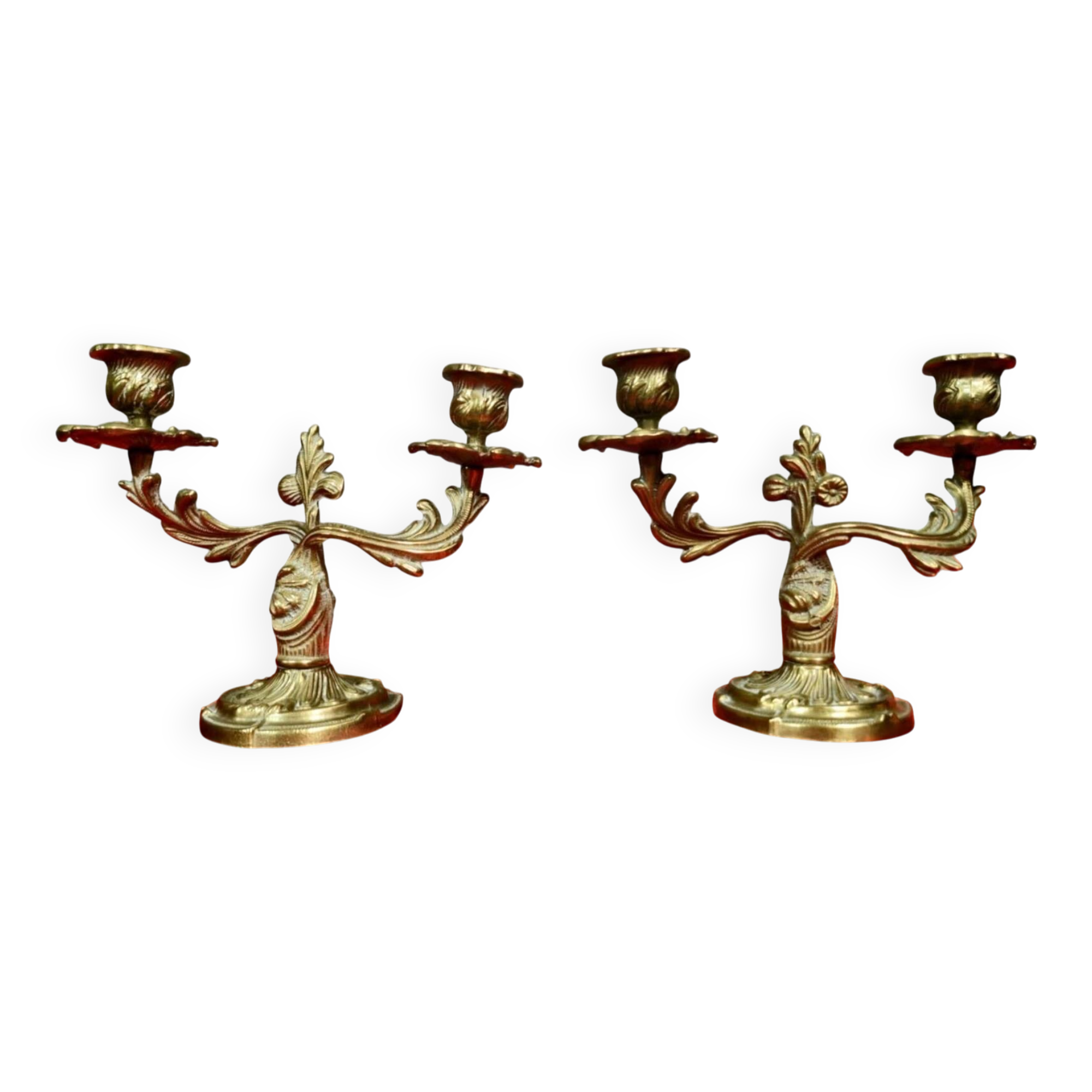 Louis XV Rococo style gilt bronze candlesticks circa 1900