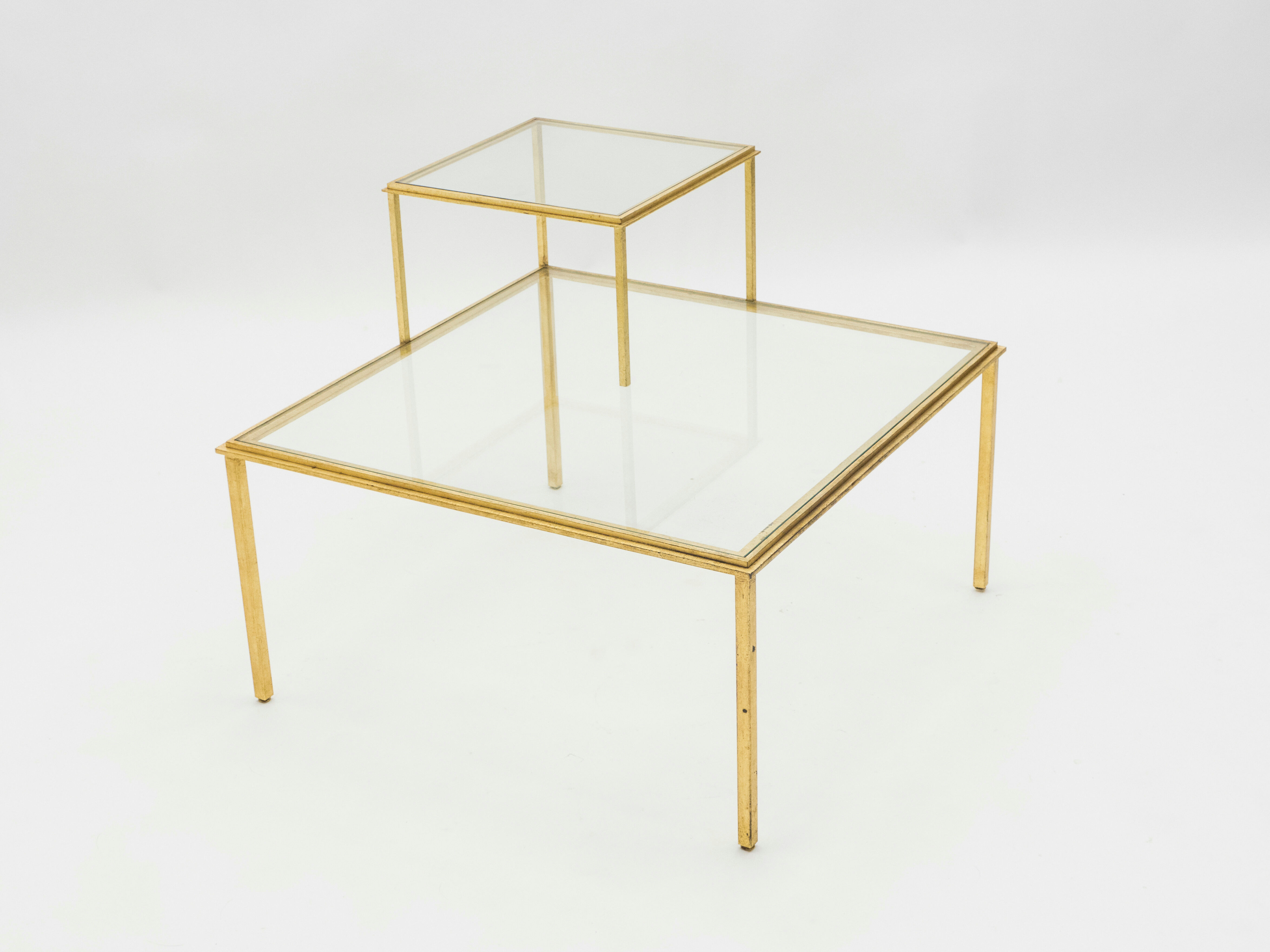 Table basse fer forgé dorée signée Robert Thibier années 60