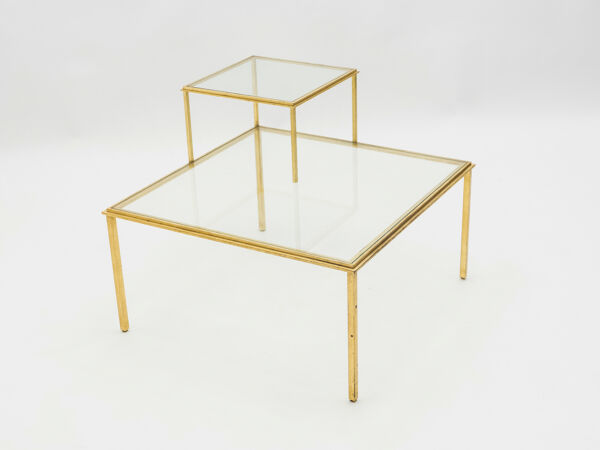 Table basse fer forgé dorée signée Robert Thibier années 60