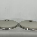 Stilux Milano, pair of round opaline glass ceiling lamps. 1960s