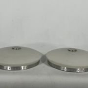 Stilux Milano, pair of round opaline glass ceiling lamps. 1960s