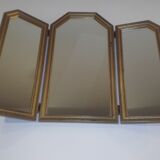 Miroir de table en triptyque français ancien en bois doré
