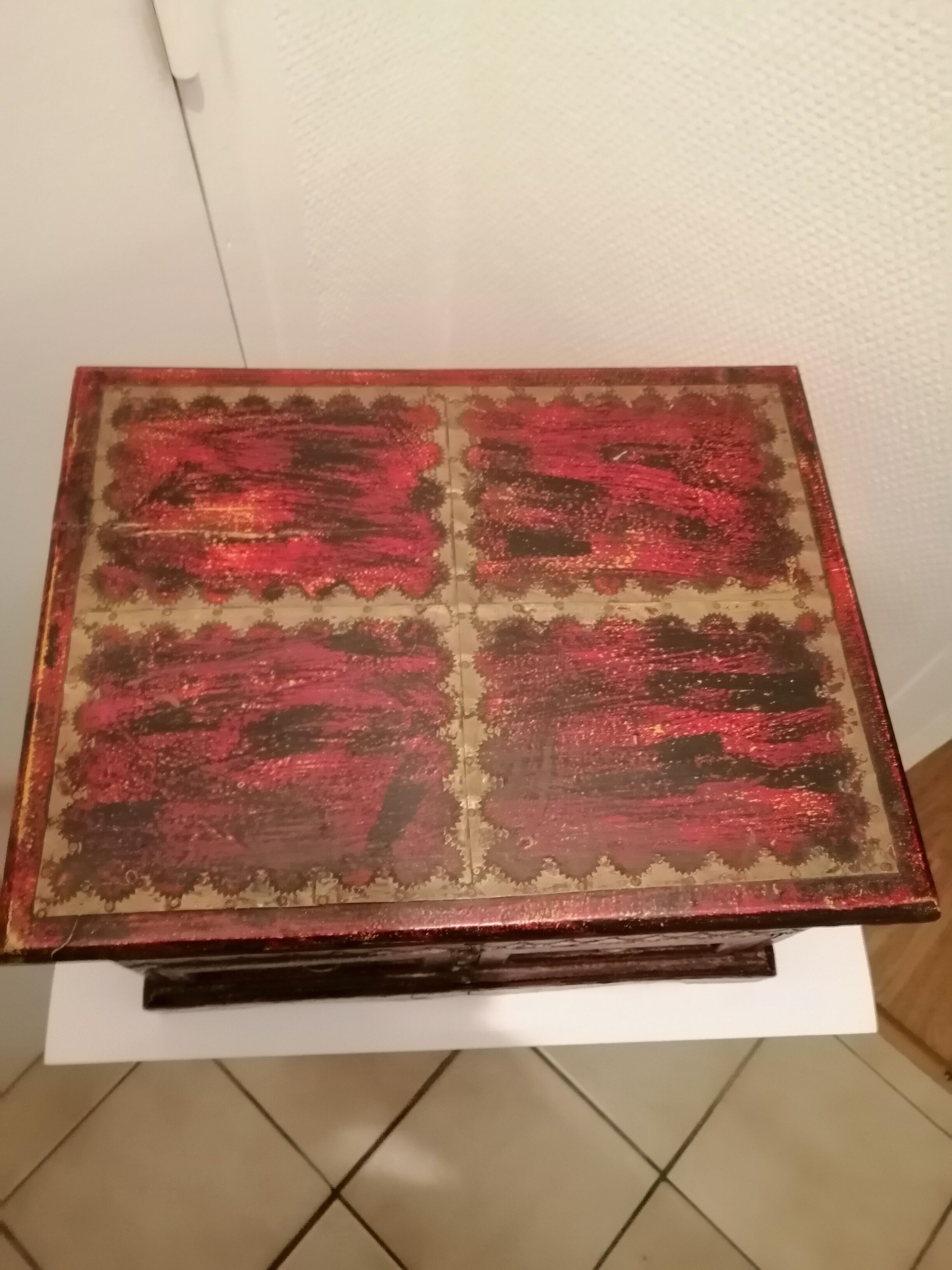 Vintage antique wooden and copper chest