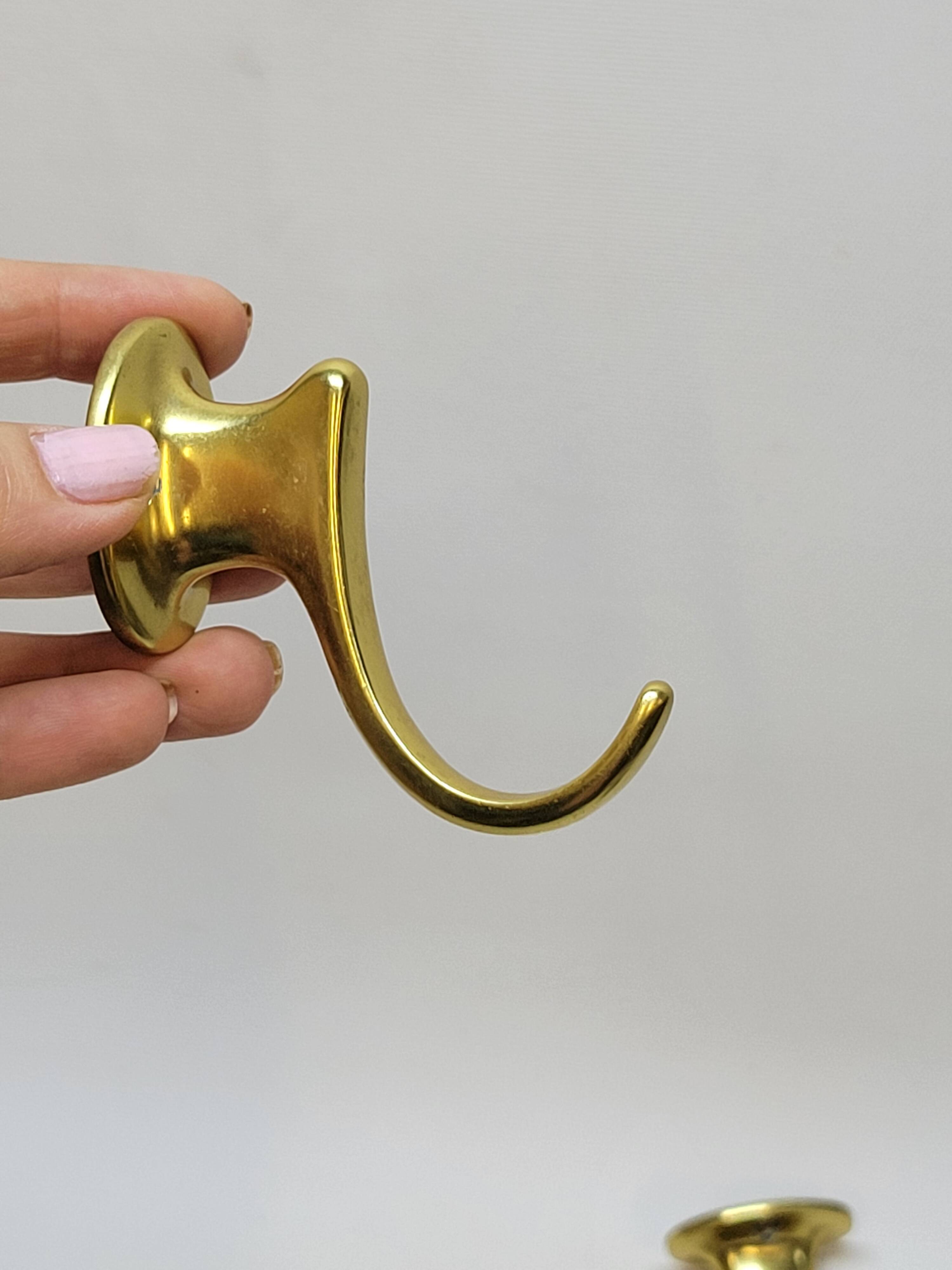 Gold-Colored Anodized Aluminum Coat Hooks, 1950s, Set of 2