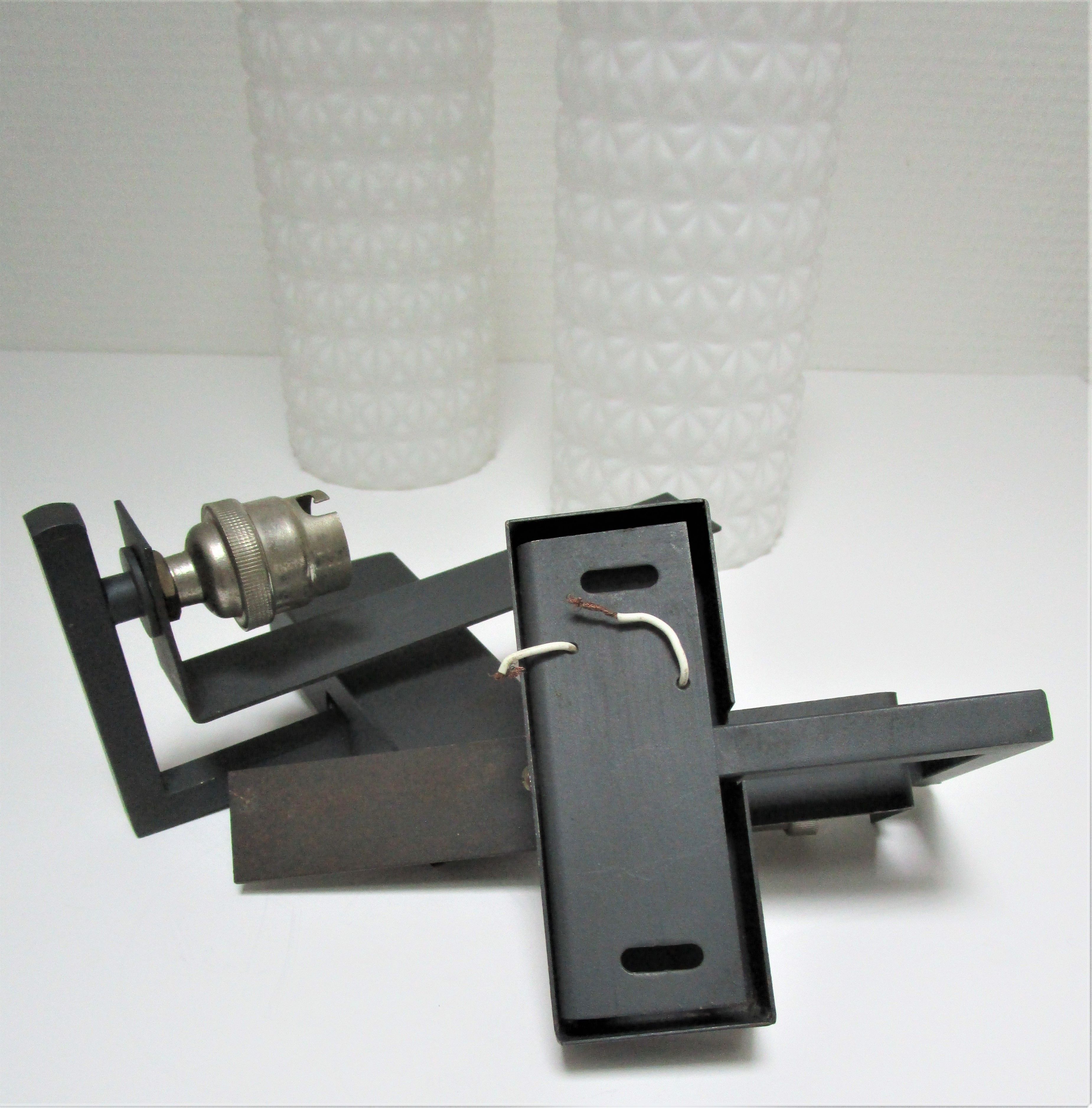 Pair of opaline wall lamps cylinder and metal years 50-60