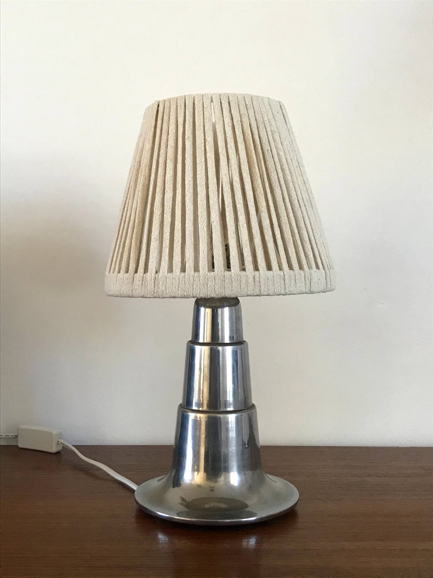 1930s Art Deco lamp in chrome with recycled cotton shade