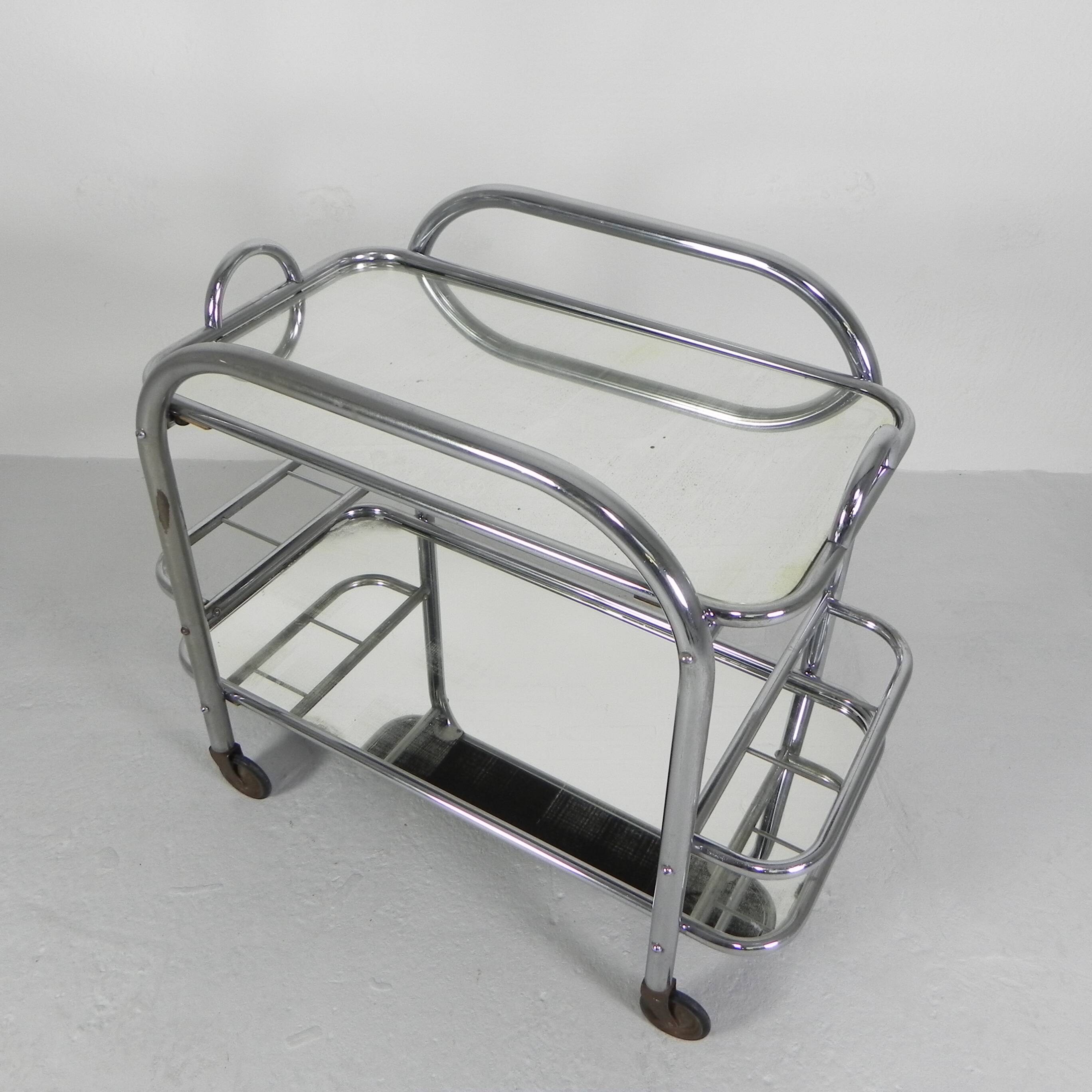 Art Deco serving trolley, chrome-plated, 1920s