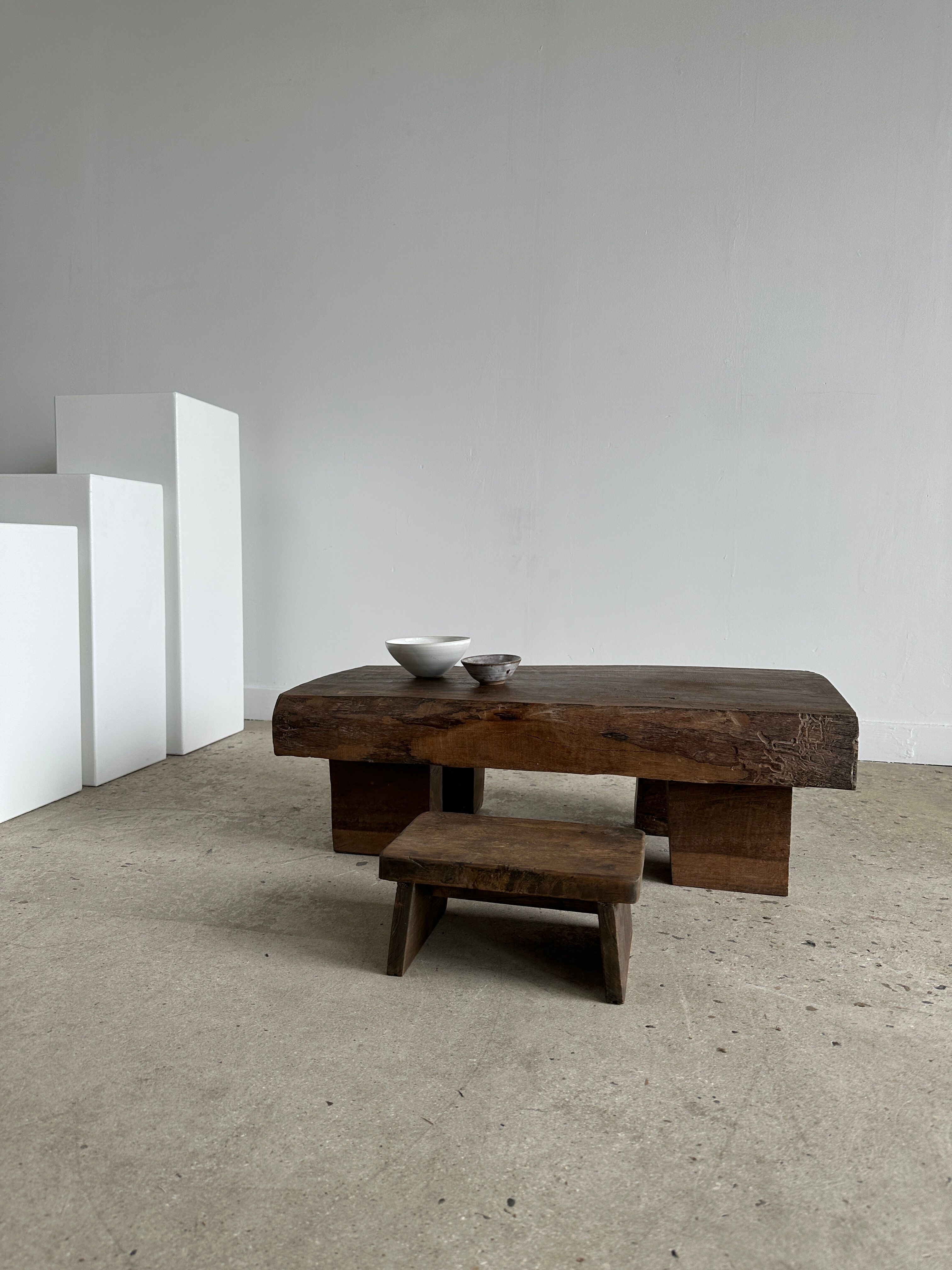 Asian solid wood quadripod brutalist coffee table H30 L81 l42