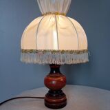 Rustic chic bedside lamp, wood and dome lampshade